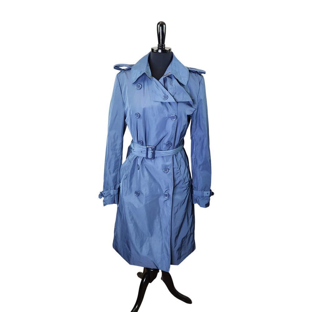 Norma Kamali Double Breasted Trench Coat Cornflower Blue Classic Prep
